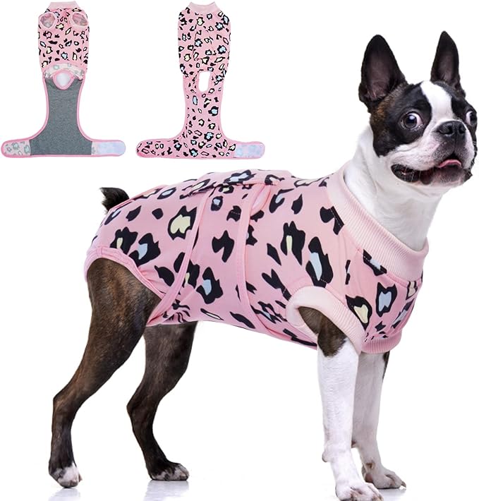 FUAMEY Recovery Suit for Dogs After Surgery,Soft Breathable Dog Bodysuit E-Collar & Cone Alternative Surgical Suit,Male Female Dog Neuter Spay Suits Anti Licking Wounds Onesie Pink Leopard L-PurrikoPets