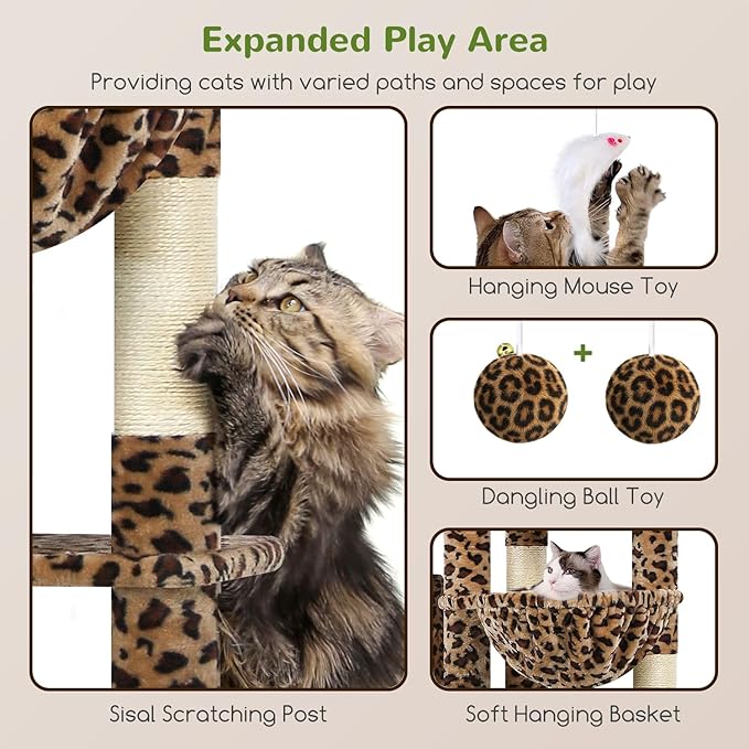 Globlazer Giant Cat Tree, 83 inch Cat Tree for Indoor Cats Large Adult, XXL Cat Tower with 9 Scratching Posts for 20lb+ Heavy Duty Large Adult Cats, F83, Leopard Print-PurrikoPets