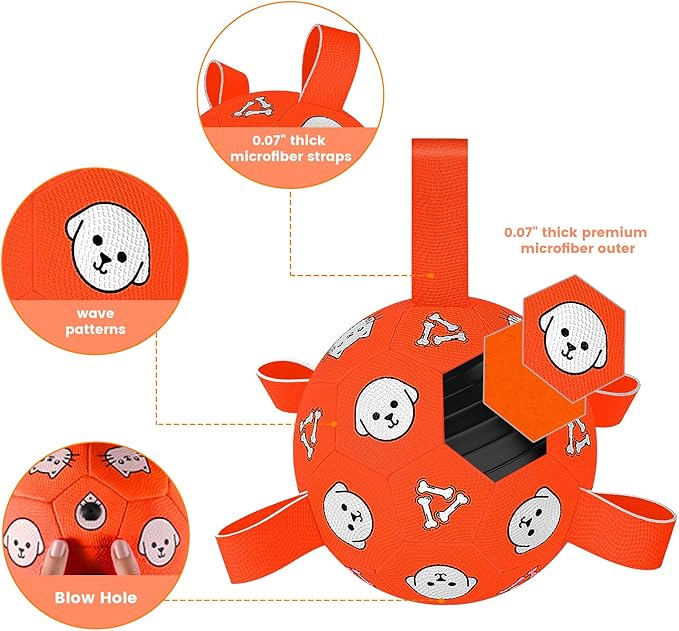 Dog Toys Soccer Ball with Straps, Durable Dog Balls, Interactive Dog Toys for Tug of War, Floating Water Puppy Toys for Indoor/Outdoor – Fun Dog Birthday Gift for Small Medium Dogs, 6 Inch-PurrikoPets