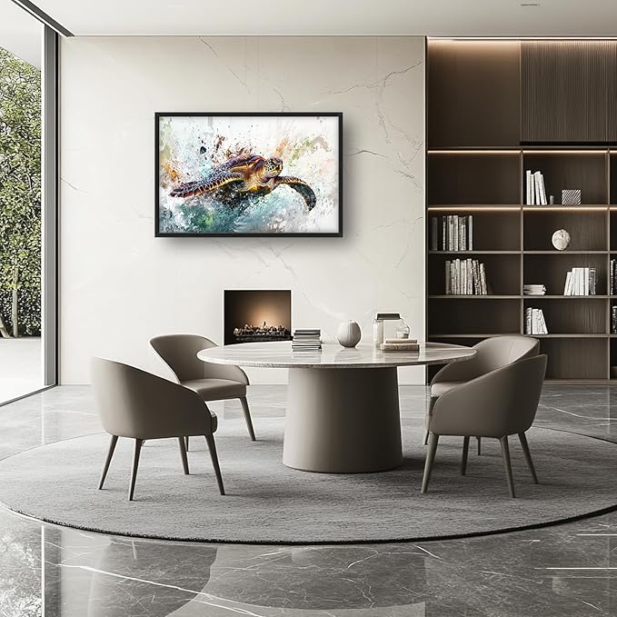 Extra Large Framed Sea Turtle Wall Art,Oversized Abstract Colorful Sea Nautical Wall Decor Pictures for Living Room,Canvas Print Painting Modern Artwork Bedroom Office Bathroom Home Decor 36L x24W-PurrikoPets