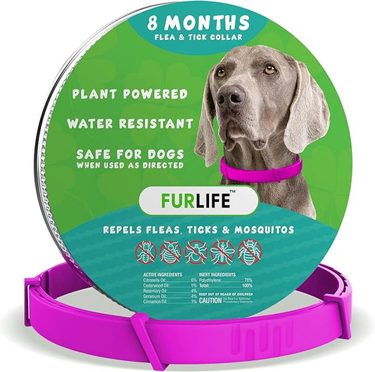 FurLife Flea and Tick Collar for Dogs – Waterproof Pink Dog Collar, Pet Supplies for Tick and Flea Prevention for Dogs, Safe for All Breeds-PurrikoPets