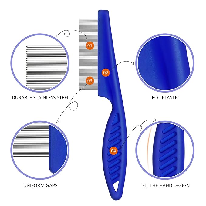 6 Pieces Pet Lice Combs Dog Grooming Flea Cat Tear Stain Comb for Removal Dandruff, Hair Stain, Nit(Pink, Light Blue, Dark Blue, Yellow)-PurrikoPets
