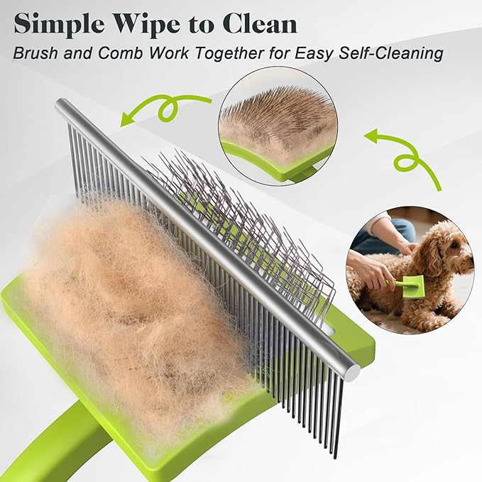 2PCS Slicker Brush for Dogs & Pet Comb,Professional Dog Grooming Brush (Goldendoodles,Poodles,Labradoodles) with Extra Long Pins to Effectively Remove Tangles, Knots and Mats (Green)-PurrikoPets