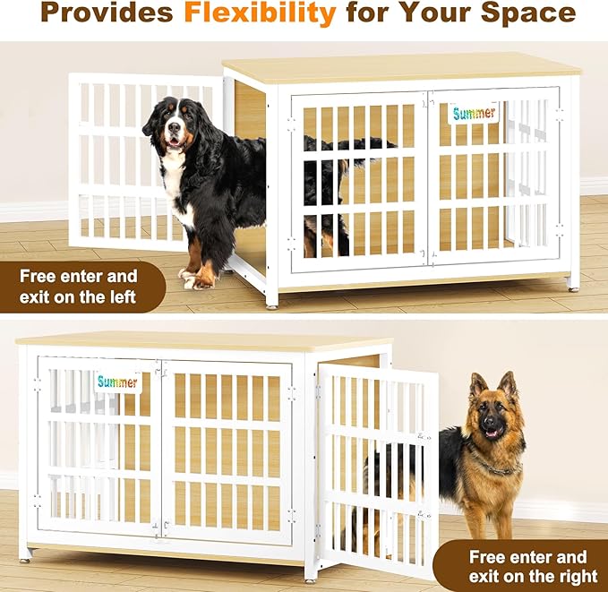 EasyCom Heavy Duty Dog Kennel Indoor with Name Tag, XXL Dog Crate Furniture for Large Dogs, Double-Doors Sturdy Dog Cage for Anxiety Dog, Decorate House as TV Stand, End Table, Bedside Table-PurrikoPets