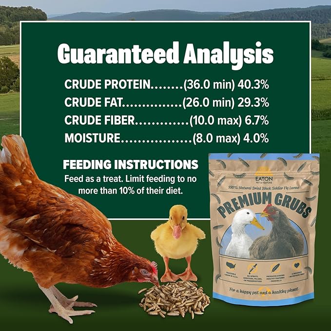 Eaton Pet and Pasture Premium Grubs, USA Grown Dried Black Soldier Fly Larvae, High Calcium Treat for Chickens, Ducks, Wild Birds (5 LB)-PurrikoPets