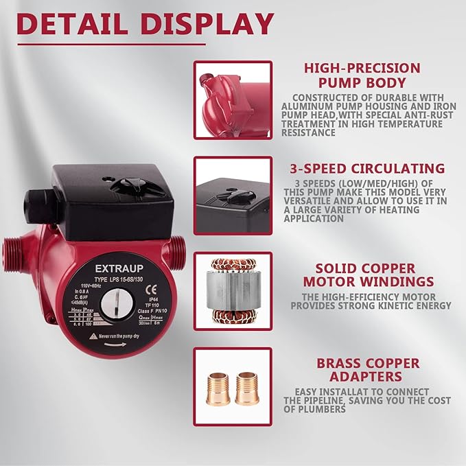 3/4 NPT 110V Hot Water 3-Speed Cast Iron Circulation Pump Circulator Pump-PurrikoPets