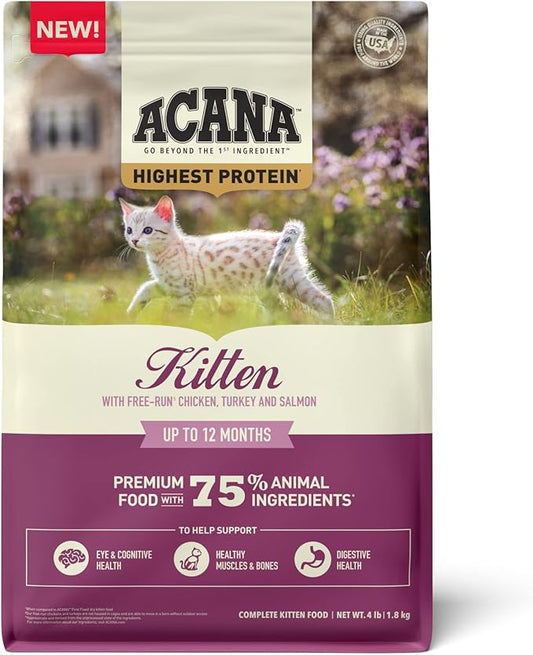 ACANA Highest Protein Dry Cat Food Kitten Recipe 4lb Bag-PurrikoPets