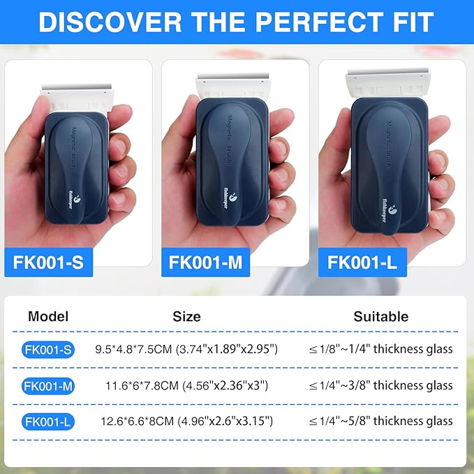 fishkeeper Aquarium Strong Magnetic Glass Cleaner Brush, Fish Tank Algae Magnet Cleaning Tool with 2 Detachable Scrapers, Mag Float Scrubber for 0.2 Inch Glass and Acrylic Tanks-PurrikoPets