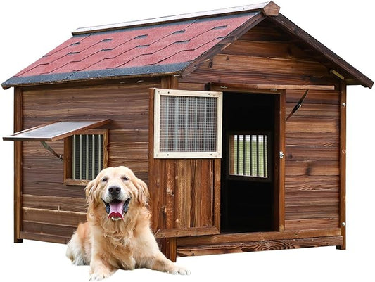 Dog House Outdoor for Large Breed Dogs,Waterproof Dog House Outdoor Outside with Weatherproof Finish,Door,Cozy Dog Kennel Indoor Large for All Seasons,4XL- 60.24"(D) X 47.24"(W) X 50.39 "(H)-PurrikoPets