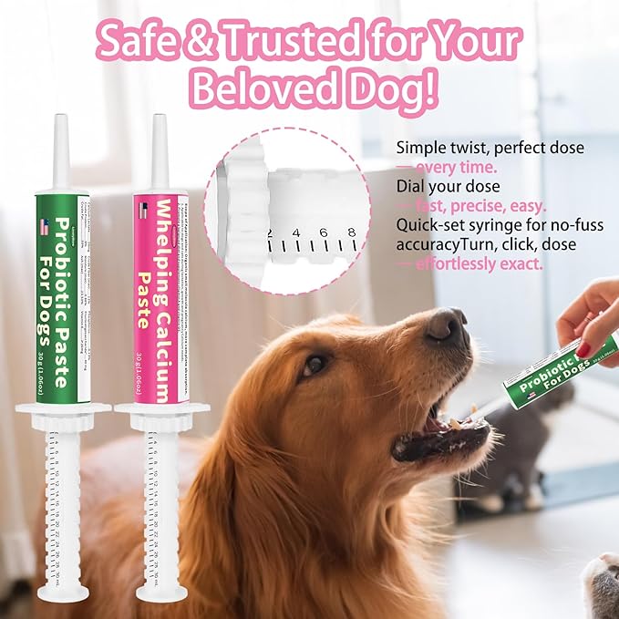 4 in 1 Whelping Kit for Dogs - Whelping Calcium Paste, Probiotic Paste, Fading Puppy Support & Puppy Milk Replacer - Essential Dog Whelping Supplies for Safe Delivery, Strong Puppies & Nursing Support-PurrikoPets