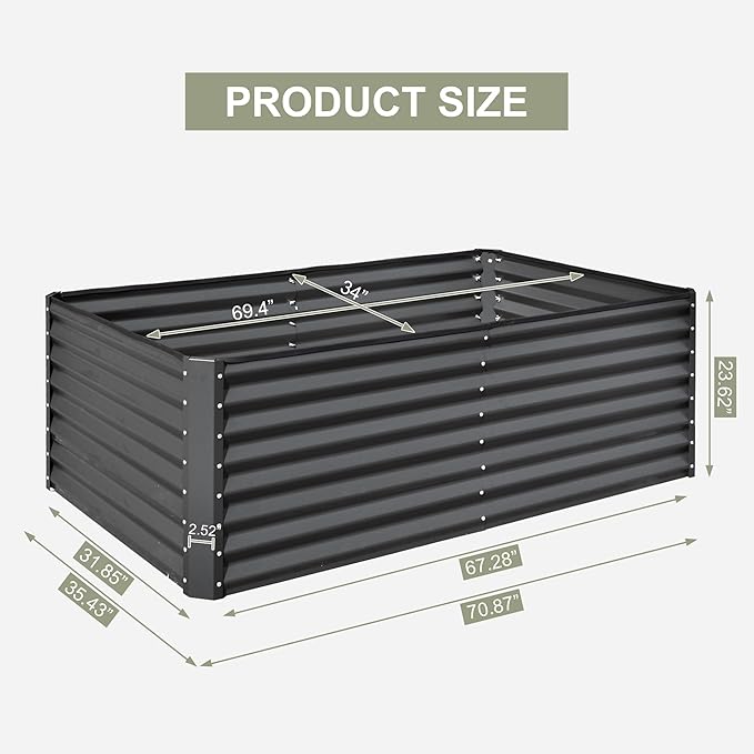Domi Raised Garden Beds Outdoor, 6x3x2ft Thickening Tall Metal Rectangular Deep Root Box Planter for Vegetables, Flowers, Herbs, and Succulents 2" Deep w/ 256 Gallon Capacity - Dark Gray-PurrikoPets