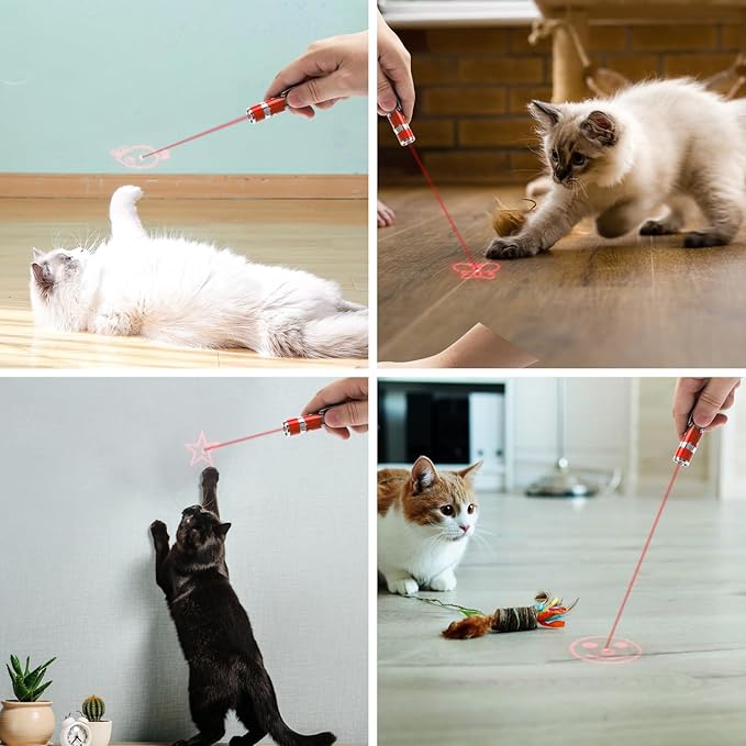 EAWONGEE Cat Toys Rechargeable, Indoor Cats Chase Light, Interactive for Kitty Pet Dog with 3 Light Modes 5 Patterns, Red-PurrikoPets