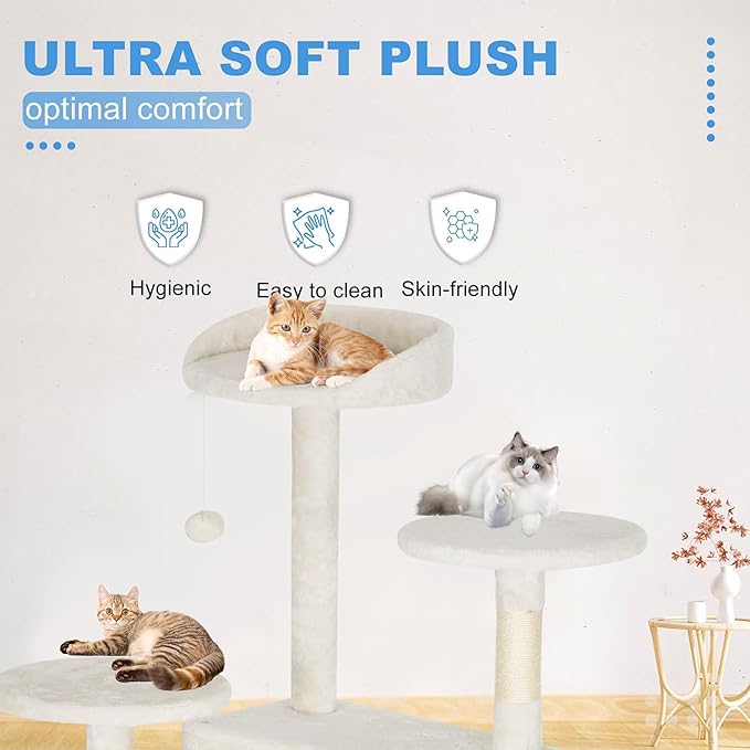 FDW Cat Tree Tower 81in Multi-Level Durable Cat Scratching Post & Cozy Fun Jumping Platform Space Saving Condo Pet Play House for Indoor Cats,Beige-PurrikoPets