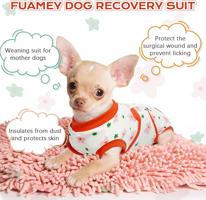 FUAMEY Recovery Suit for Dogs After Surgery,Soft Breathable Dog Bodysuit E-Collar & Cone Alternative Surgical Suit,Male Female Dog Neuter Spay Suits Anti Licking Wounds Onesie Red Flower L-PurrikoPets