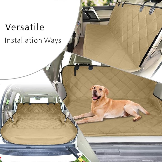 F-color SUV Cargo Liner for Dogs, Water Resistant Pet Cargo Cover Dog Seat Cover Mat for SUVs Sedans Vans with Bumper Flap Protector, Non-Slip, Large Size Universal Fit, Khaki-PurrikoPets