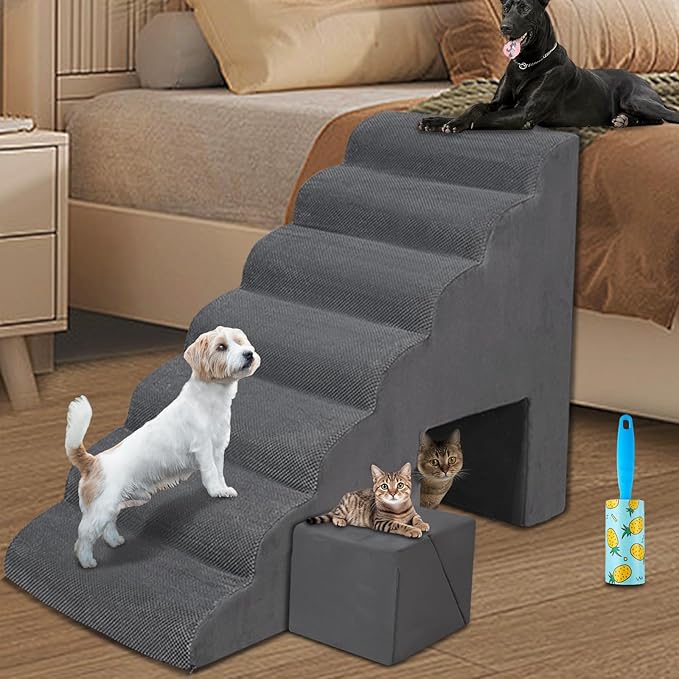 Dog Stairs & Steps for High Beds 30-36 inches High Tall for Large Medium Dogs, LitaiL 30inch 7 Steps Pet Stairs/Steps for High Beds,llDogs, Non-Slip Dog Ramps for Small Dogs and Cats-PurrikoPets