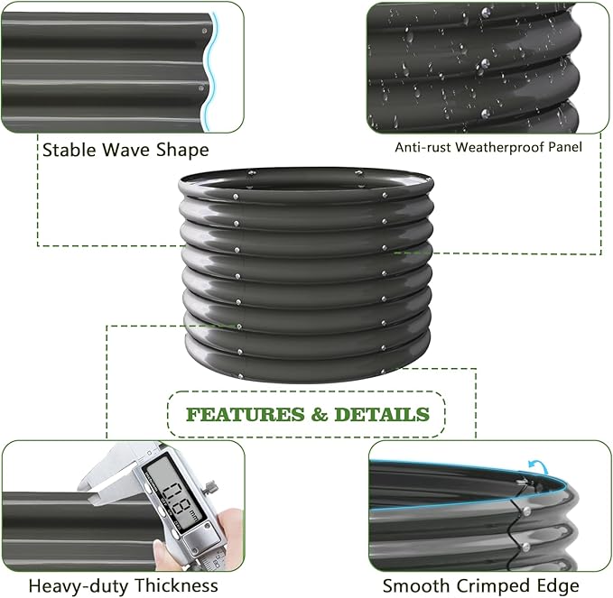 A ANLEOLIFE 2-Pack 3ft x 24” Tall Galvanized Raised Garden Beds Outdoor, Round Metal Planter Box for Planting Vegetables Flowers Herb, Anti-Rust & Easy-Setup, Quartz Grey-PurrikoPets