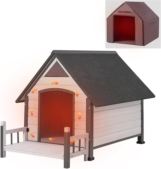 Aivituvin Dog House Outdoor With Metal Frame, Insulated Dog Kennel Outside for Small To Medium Breed, 45" Weatherproof Large Dog Shelter with Anti-Chewing Iron Frame, White (45" D x 32.9" W x 32.6" H)-PurrikoPets