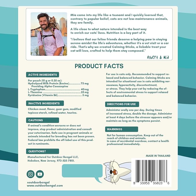 ALBERT & MIA Calming Sticks Lickable Calming Cat Treats for Stress and Anxiety Relief for Cats, Irresistible - Vet Recommended (Sleeping Aid, Vet Visits, Grooming, Car Rides, Plane) 20 Pack-PurrikoPets