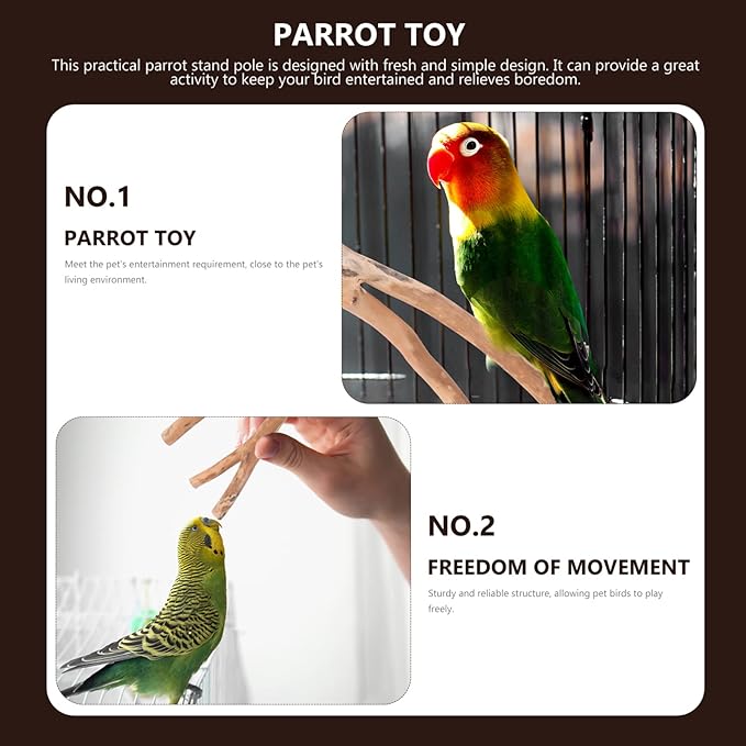 2pcs Bird Parrot Perch Stand Poles, Natural Wooden Parrot Perch for Cage, Branches Fork Rod for Small Parakeets Cockatiels Conure Lovebirds Bird Cage Accessories-PurrikoPets