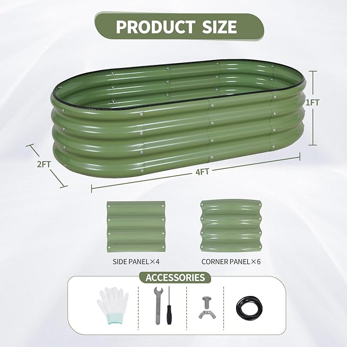 Galvanized Raised Garden Bed Outdoor- Raised Beds for Gardening| Metal Planter Box, Steel Raised Garden Bed Kit with Safety Edging and Gloves for Vegetables, Flower, Herbs (4x2x1FT, Green)-PurrikoPets