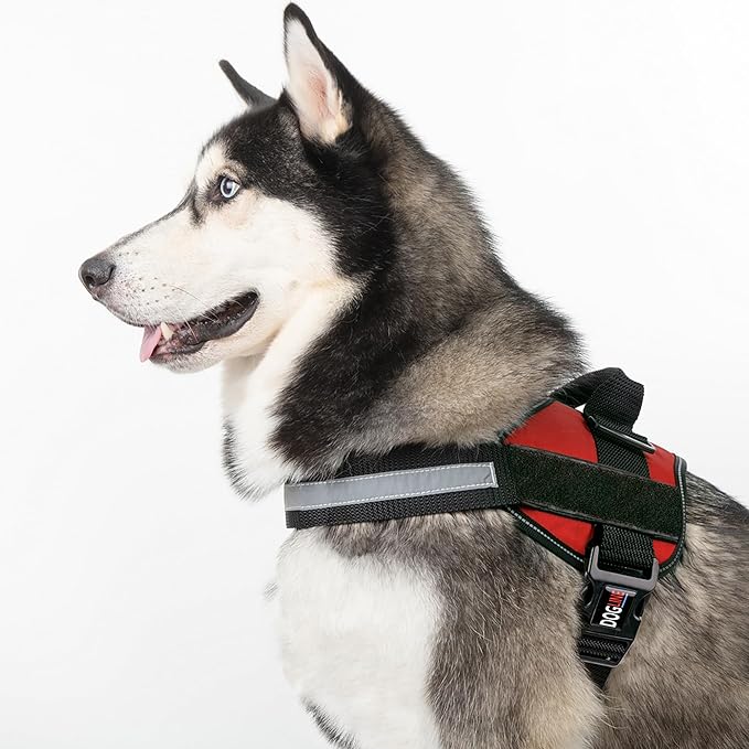 Dogline Dog Harness, Reflective No-Pull Adjustable Vest with Handle, Breathable No-Choke Harness for Small, Medium or Large Dogs Room for Patches Girth 22"-28" in Red-PurrikoPets