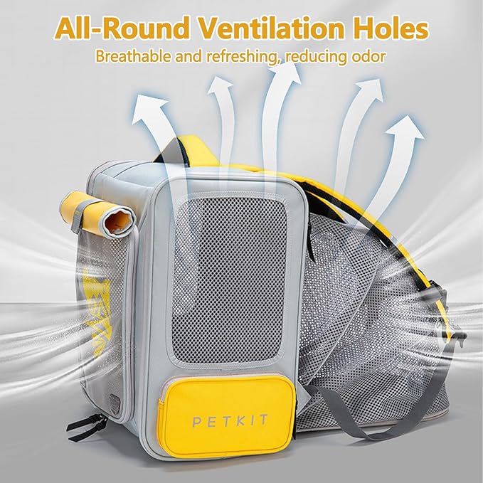 Expandable Pet Backpack, Cat Backpack with Breathable Mesh, Collapsible Soft Cat Travel Bag for Outdoor Hiking, Large Space Dog Backpack(Yellow)-PurrikoPets