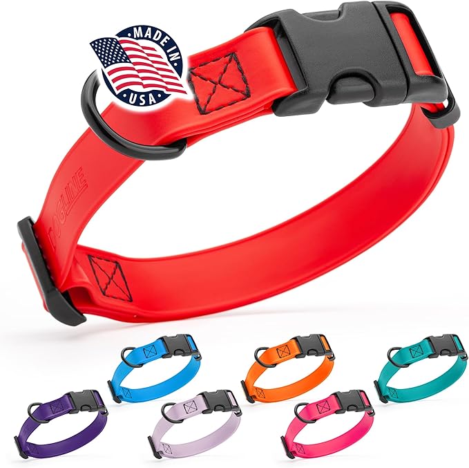 Dogline Biothane Waterproof Dog Collar with Quick Release Buckle Strong Coated Nylon Webbing with Odor- Proof for Easy Care Easy to Clean Fits Small Medium or Large Dogs, Red 1" W 15-23" L-PurrikoPets