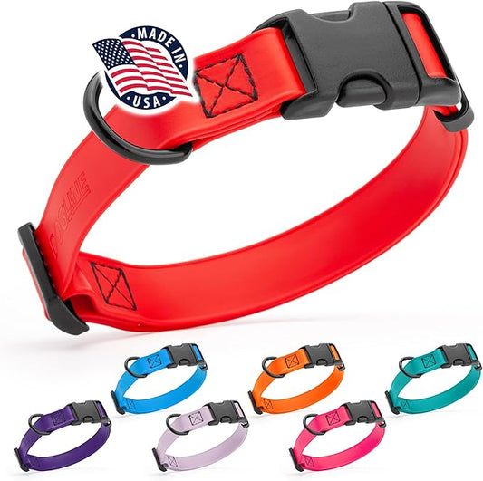 Dogline Biothane Waterproof Dog Collar with Quick Release Buckle Strong Coated Nylon Webbing with Odor- Proof for Easy Care Easy to Clean Fits Small Medium Large Dogs, Red 5/8" W 9-14" L-PurrikoPets