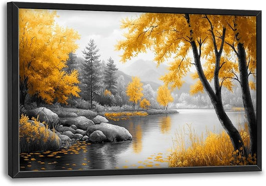 Framed Large Tree Wall Art for Living Room, Oversized Zen Trees Wall Decor, Black and Golden Forest Canvas Pictures Home Decoration for Living Room Bedroom Office 36"x24"-PurrikoPets