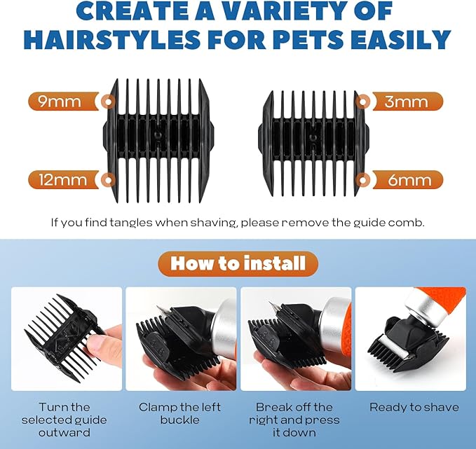 200W Pet Grooming Clippers for Thick Heavy Coats, 2000-6000rpm Stepless Speed Control & 10ft Power Cord, Low Noise< 50db, Dog Trimmer Kit with Extra Detachable Blade & 2 Limit Combs of 4 Sizes-PurrikoPets