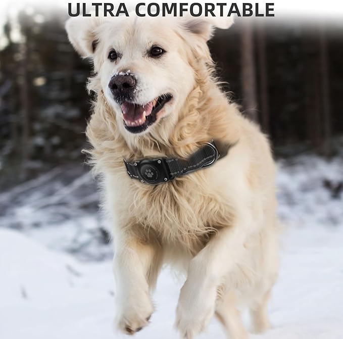 Airtag Dog Collar - 100% Waterproof Air tag Dog Collar Holder for Apple AirTag, Reflective, Soft Padded, Everlasting, GPS Dog Collar for Small Medium Large Dogs (Black, M)-PurrikoPets