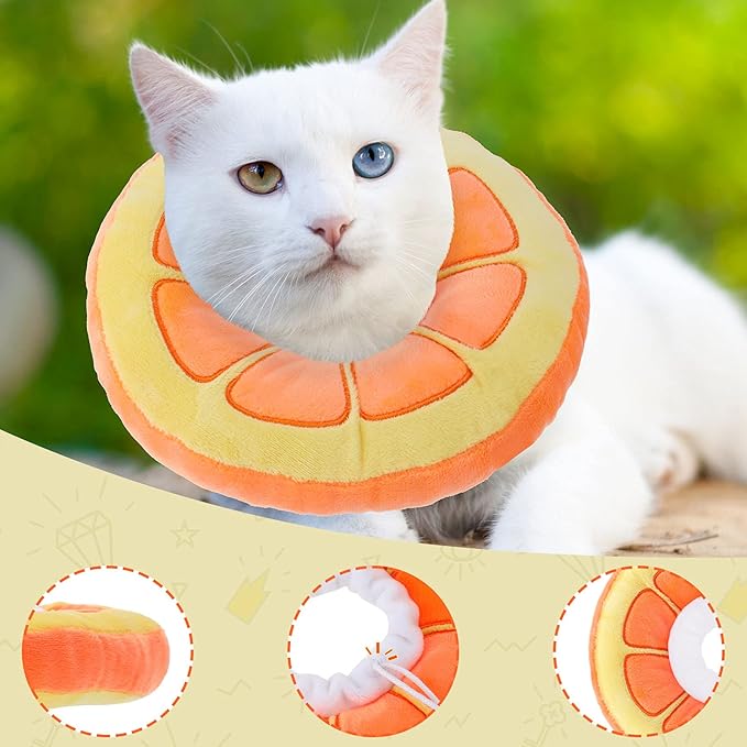 2 Pcs Adjustable Cat Cone Collar Soft Small Cute Cat Recovery Donut Collar After Surgery Orange Watermelon Elizabethan Kitten Neck Cones for Small Dogs Pet, Fruits Shaped, Under 7 lbs-PurrikoPets