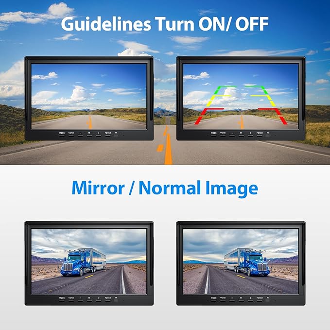 10" HD Backup Camera System Kit, Loop Recording Large Monitor with Wired Rear View Camera, IR Night Vision Waterproof Camera with Safe Parking Lines for Bus, Semi-Truck, Trailer, RV, BY104A-PurrikoPets