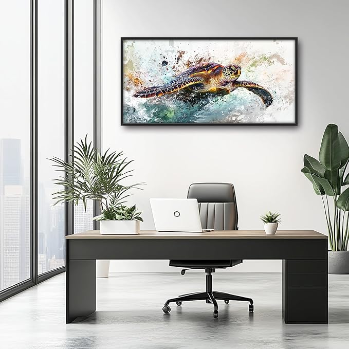 Extra Large Framed Sea Turtle Wall Art,Oversized Abstract Colorful Sea Nautical Wall Decor Pictures for Living Room,Canvas Print Painting Modern Artwork Bedroom Office Bathroom Home Decor 60L x30W-PurrikoPets