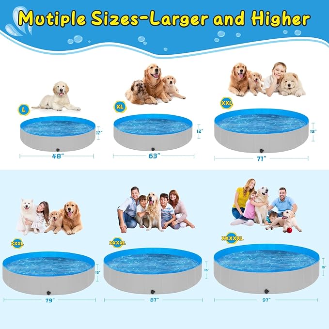 Extra Large Foldable Dog Pools for Large Dogs Heavy Duty,97"x16" Anti-Slip Portable Swimming Pool,Hard Plastic Kiddie Pool for Pets Dogs Cats & Kids-PurrikoPets