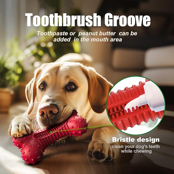 Dog Toys for Aggressive Chewers, Dog Chew Toys for Medium Large Dogs, Durable Natural Rubber Dog Toys with Bacon Flavor, Indestructible Dog Toy, Red-PurrikoPets