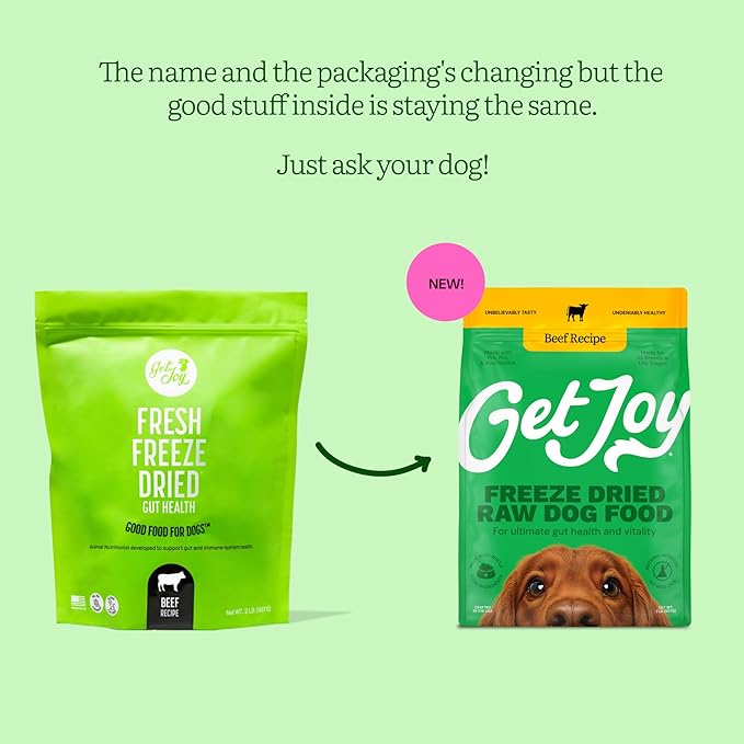 Get Joy Gut Health Fresh Freeze Dried Raw Meal, Beef Recipe, 32 Ounce Bag, Dog Food for Dogs of All Breeds and Life Stages, PhD Animal Nutritionist Formulated, USDA Beef, Made in USA-PurrikoPets
