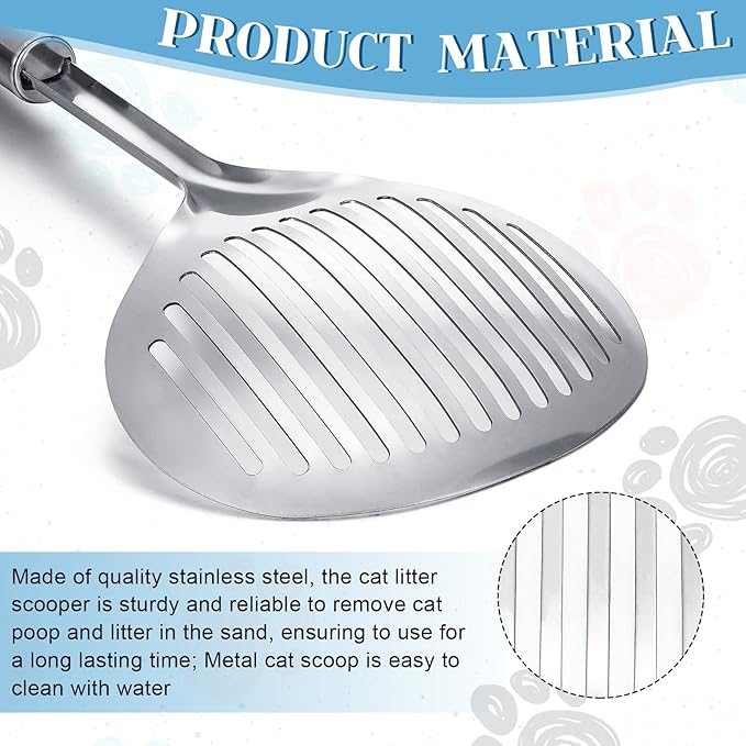 2 Pcs Cat Metal Litter Scoop Litter Scoop, Cat Accessories Scooper Stainless Steel Kitty Poop Sifting Cleaning for Litter Box, Metal Poop Sifter Pet Supplies-PurrikoPets