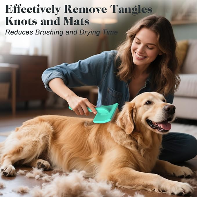 2PCS Slicker Brush for Dogs & Pet Comb,Professional Dog Grooming Brush (Goldendoodles,Poodles,Labradoodles) with Extra Long Pins to Effectively Remove Tangles, Knots and Mats (Cyan)-PurrikoPets