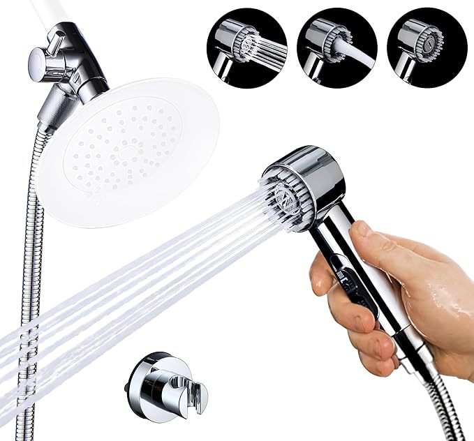 3 Mode Dog Shower Attachment, High Pressure Handheld Sprayer with ON/OFF Switch, G1/2" Metal Shower Diverter, 100 Inches Stainless Steel Hose, No Drill Hook, for Indoor Pet Bathing and Washing-PurrikoPets