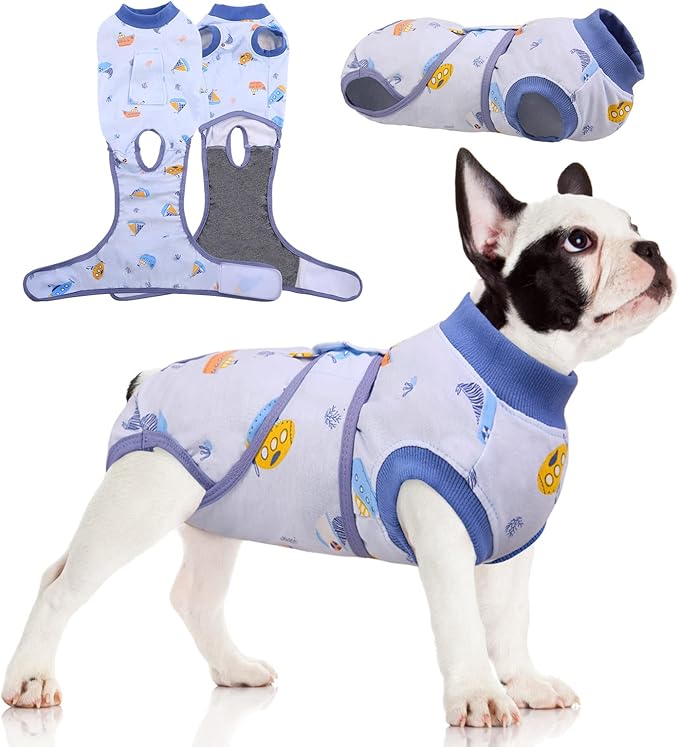 FUAMEY Recovery Suit for Dogs After Surgery,Soft Breathable Dog Bodysuit E-Collar & Cone Alternative Surgical Suit,Male Female Dog Neuter Spay Suits Anti Licking Wounds Onesie Blue Boat M-PurrikoPets