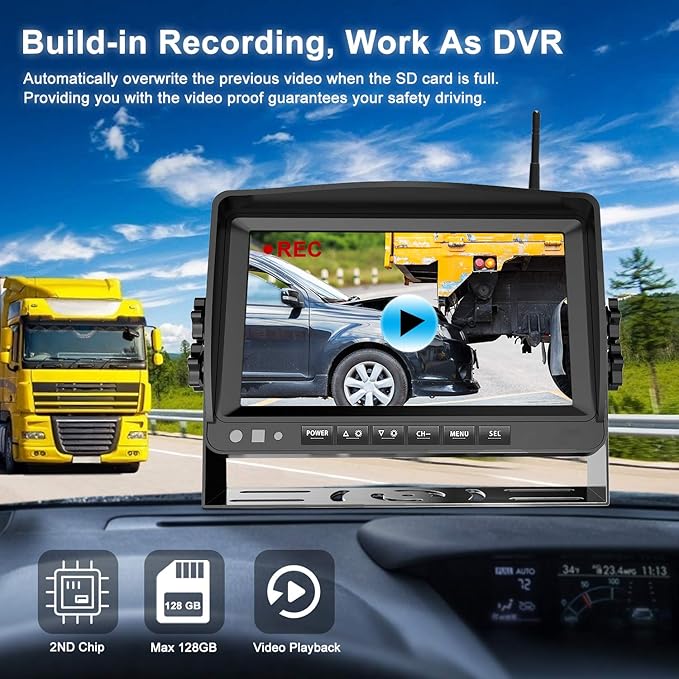 Fookoo HD 1080P 9" Wireless Backup Camera System, 9-inch Quad Split Screen Monitor w/Recording, IP69 Waterproof Side View Rear View Cameras, Digital Signal, Parking Lines for RV/Truck/Trailer (DW9T4)-PurrikoPets