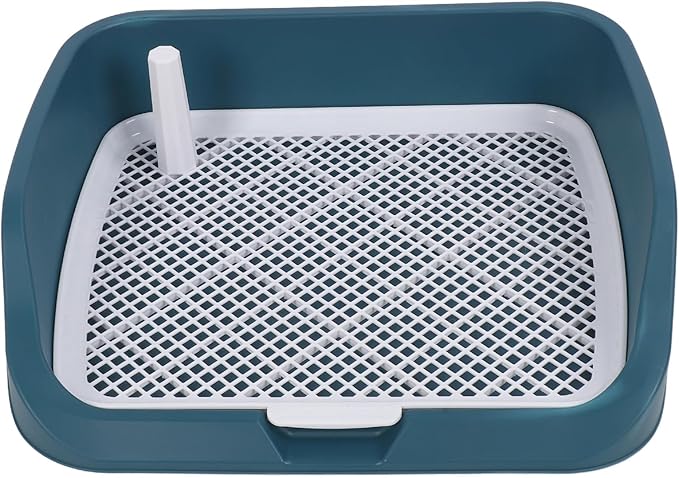 Fabater Dog Potty Toilet Training Tray, Portable Multifunctional Mesh Puppy Training Toilet Pad Holder with Bafflel for Small Dogs Puppies (Peacock Blue)-PurrikoPets