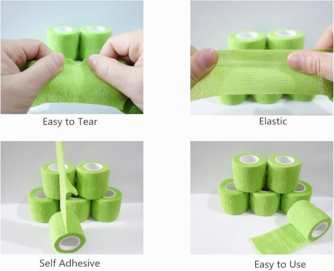 6 Pack 2" x 5 Yards Self Adhesive Bandage Wrap Breathable Cohesive Vet Wrap for Pets, Elastic Self-Adherent Tape for Sports, Wrist, Ankle (Green)-PurrikoPets