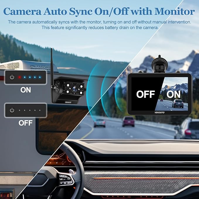 2 Magnetic Solar Wireless Backup Camera with 7'' IPS Touchscreen, 15,000mAh Rechargeable, Auto Sleep, No Wiring, 1080P Night Vision Wireless Backup Camera for Trucks, RV, Trailer, Camper VEKOOTO VK7-2-PurrikoPets