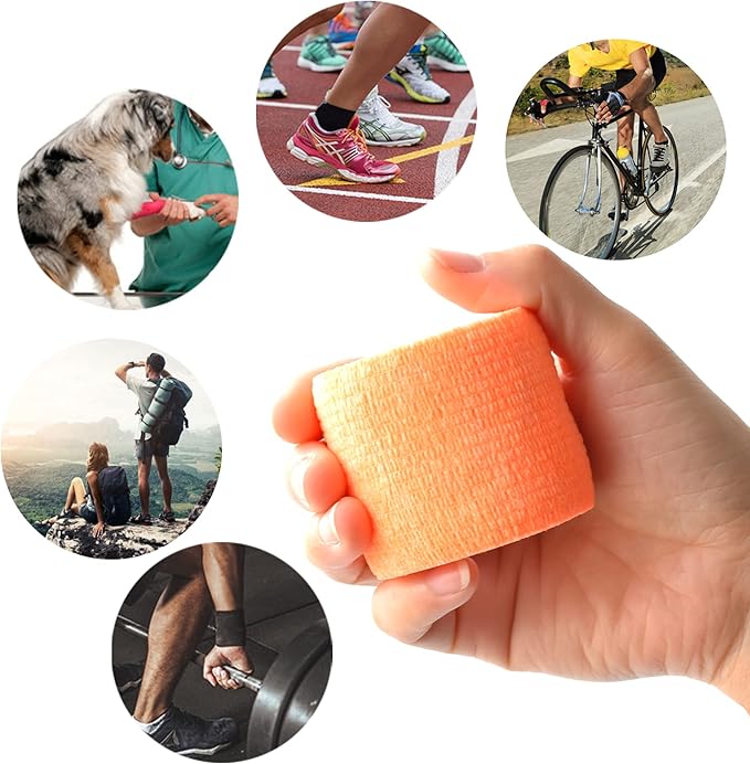 9 Pack 2" x 5 Yards Self Adhesive Bandage Wrap Self Stick Wrap for Ankle, Wrist, Finger, Sports, Breathable Cohesive Vet Tape for Pets (Light Orange)-PurrikoPets