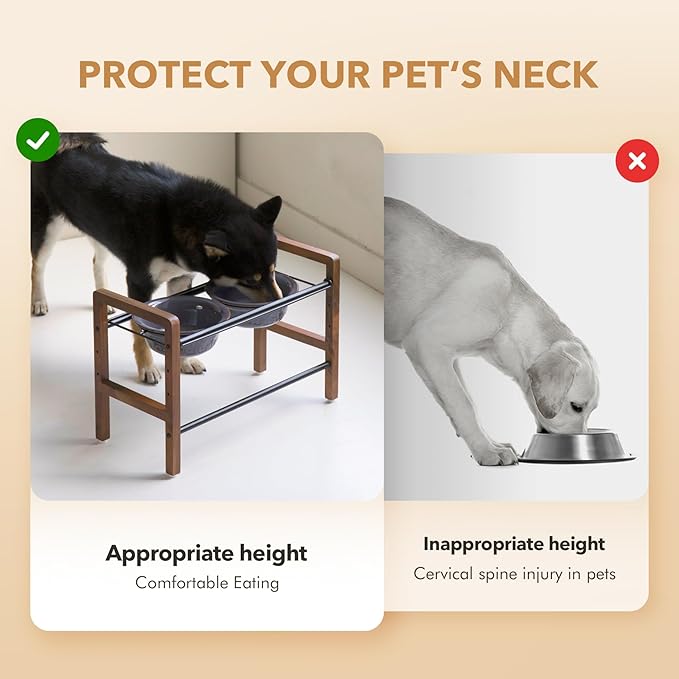 7.1inch Ceramic Adjustable Raised Double Bowls Set with Stand, 3 Heights Elevated, 2 Placement Options,Food and Water Bowls for Medium and Large Dog(Reactived Glaze -Grey)-PurrikoPets