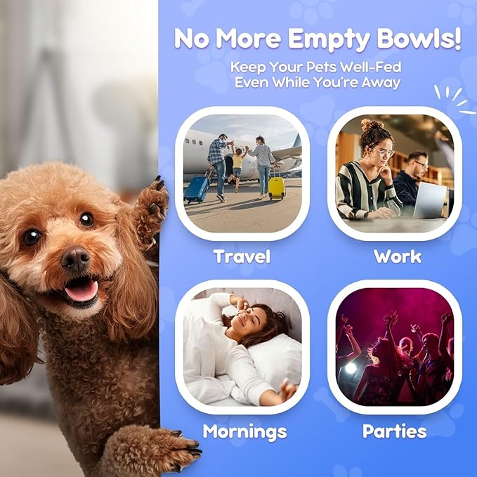 Flexzion Gravity Pet Feeder Food Dispenser (6-12 lb Size) Automatic Replenish Dry Food Storage Container Bowl for Small Medium Breed Dog Cat Animal Feeding Watering Fountain Supplies-PurrikoPets