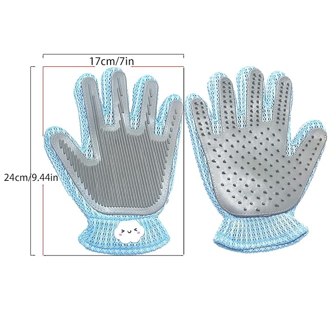 2 Pcs [2-in-1] Pet Hair Removal Gloves - Five Finger Massage Design Pet Beauty Gloves, Suitable for pet dogs and cats to prevent hair tanglings (Blue)-PurrikoPets
